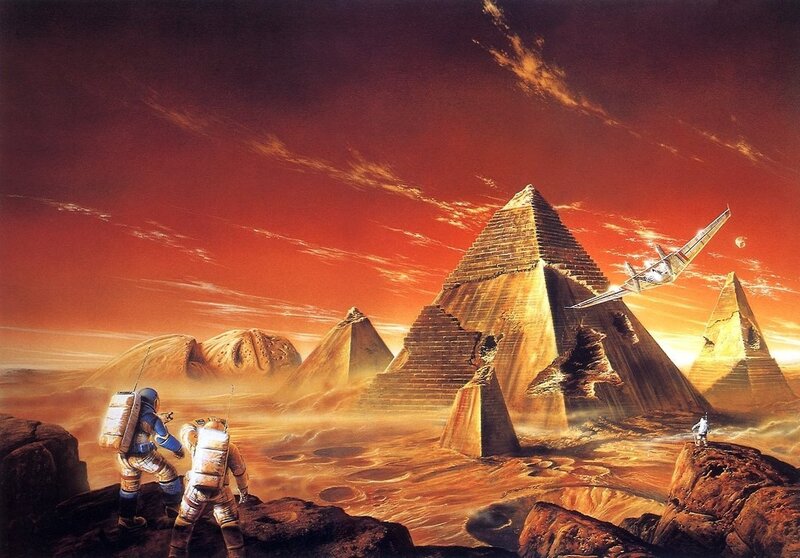 Astronauts on Alien Planet — Red, Dramatic, Sunset, Illustration