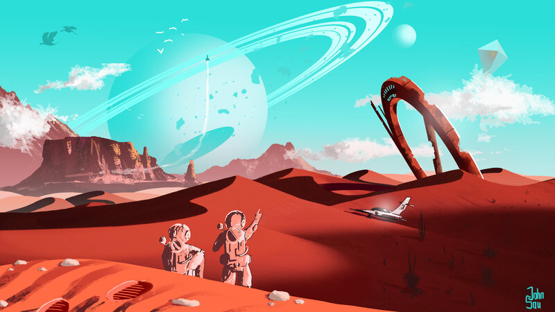 Astronauts on Alien Planet — Red, Serene