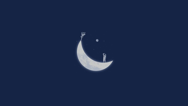 Astronauts on Crescent Moon