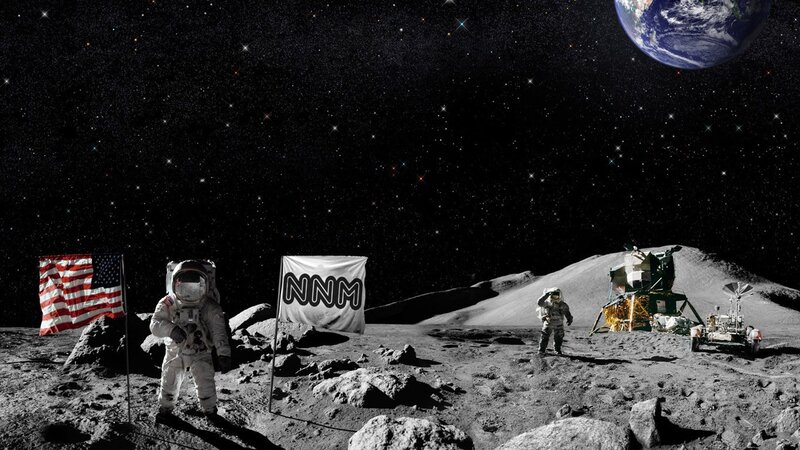 Astronauts on Moon — Black, Dramatic, Night, Digital Art, American Flag