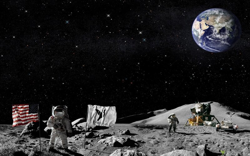 Astronauts on Moon — Black, Dramatic