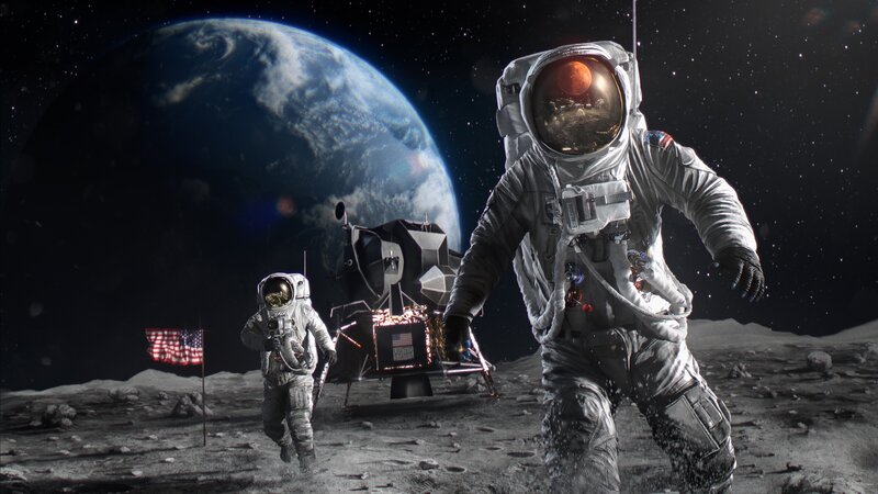 Astronauts on Moon — Gray, Dramatic