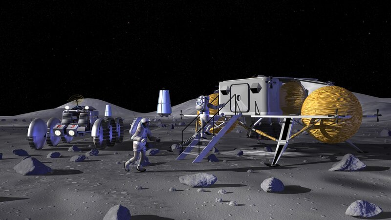 Astronauts on Moon Surface — Gray, Dramatic, Night, 3d Render