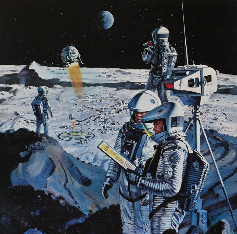 Astronauts on Moon Surface — Gray, Dramatic, Night