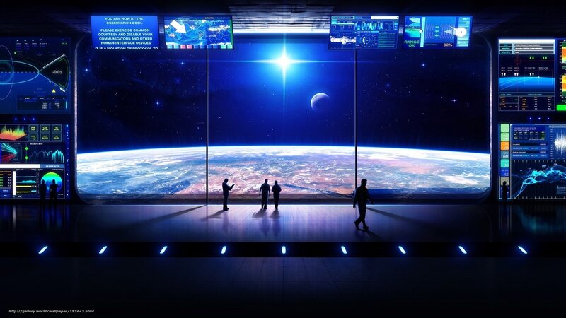 Astronauts on Observation Deck — Blue, Dramatic, Night