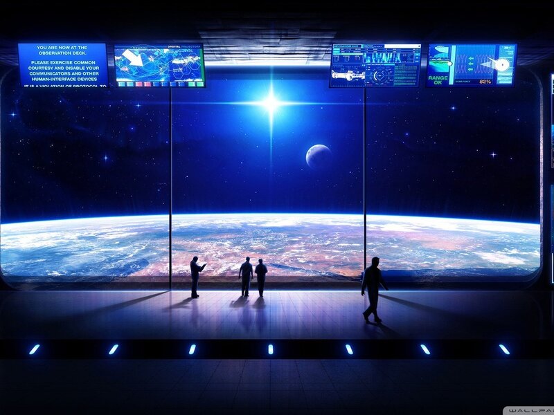 Astronauts on Observation Deck — Blue, Dramatic