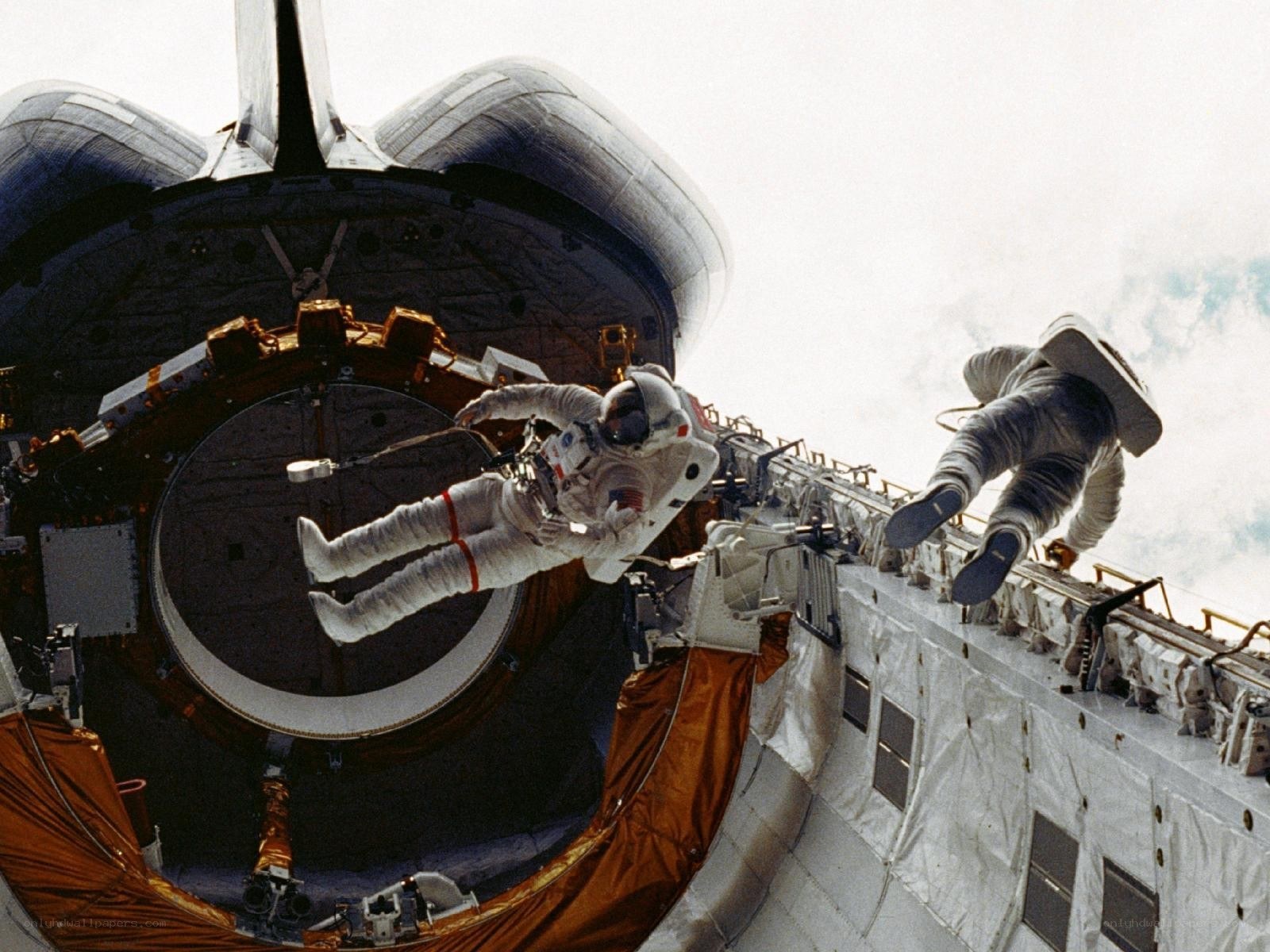 Astronauts on spacewalk