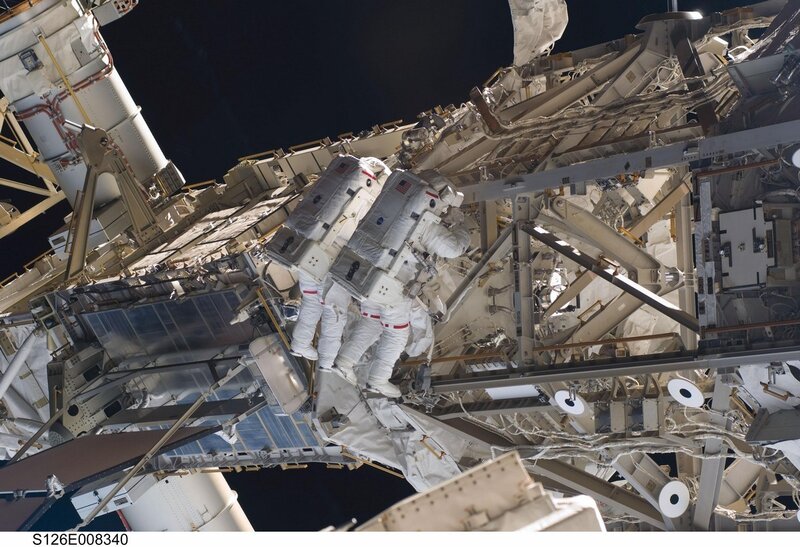 Astronauts on spacewalk