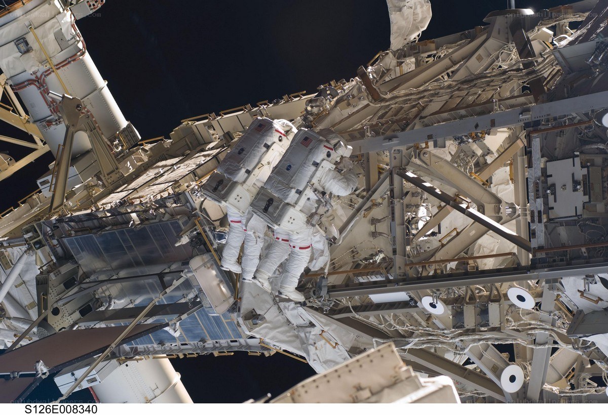 Astronauts on spacewalk
