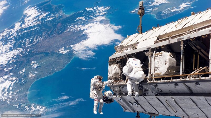 Astronauts on spacewalk