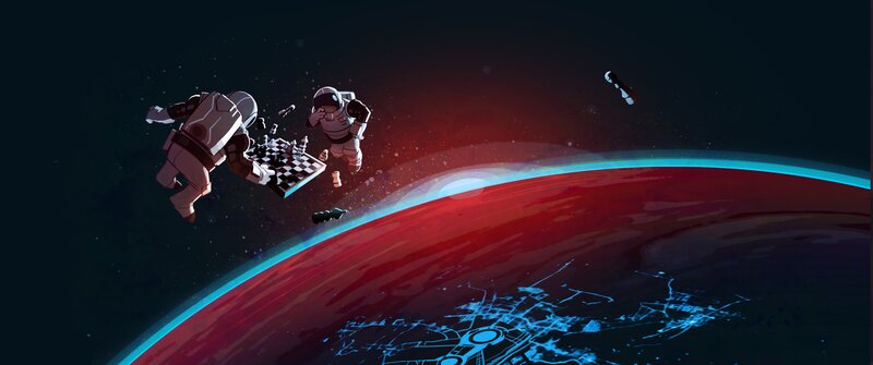 Astronauts Playing Chess — Red