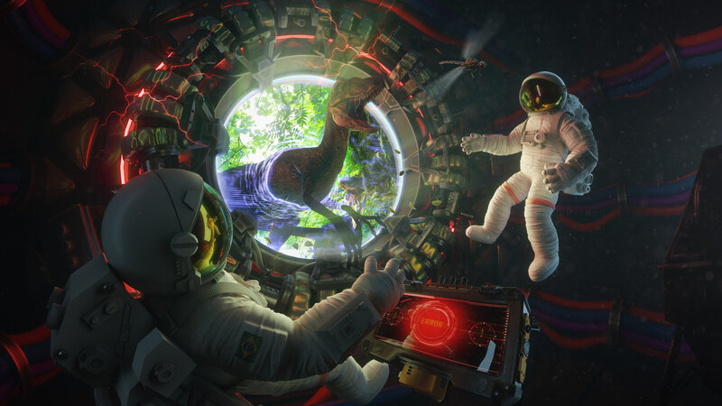 Astronauts with Dinosaur