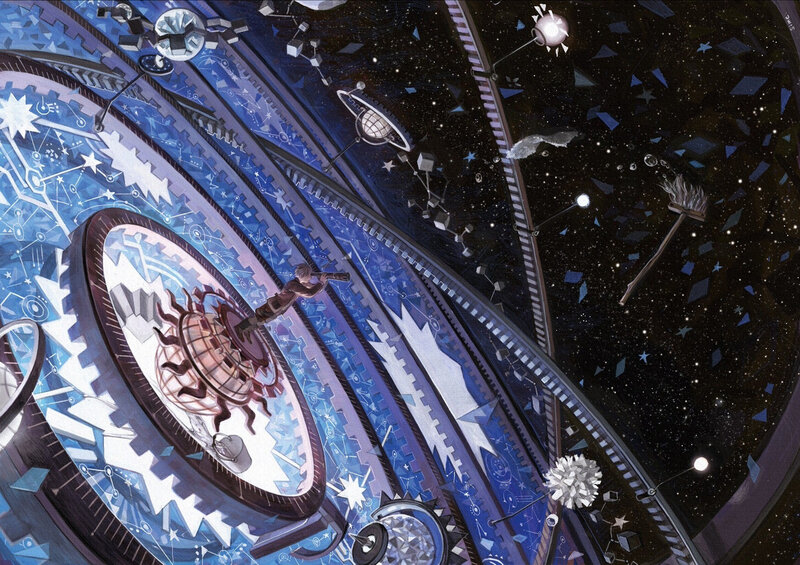 astronomer in a celestial observatory