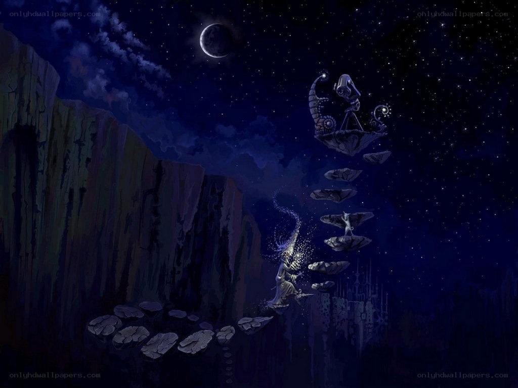 astronomer on floating rocks