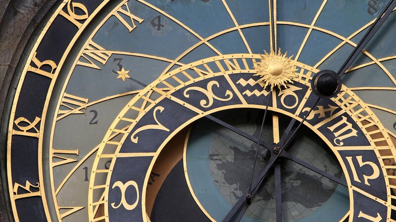 Astronomical Clock Face — Blue, Detailed, Photograph, Roman Numerals