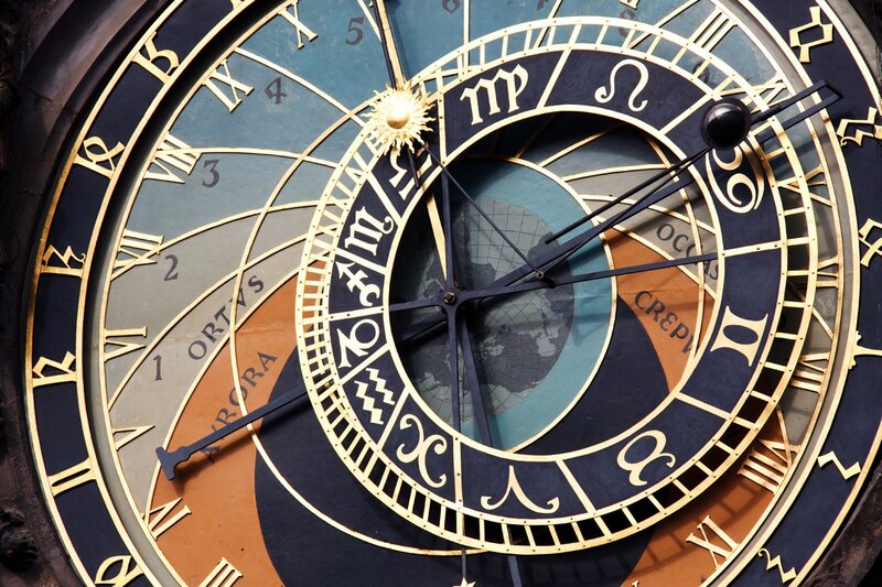 Astronomical Clock Face — Blue, Detailed, Photograph