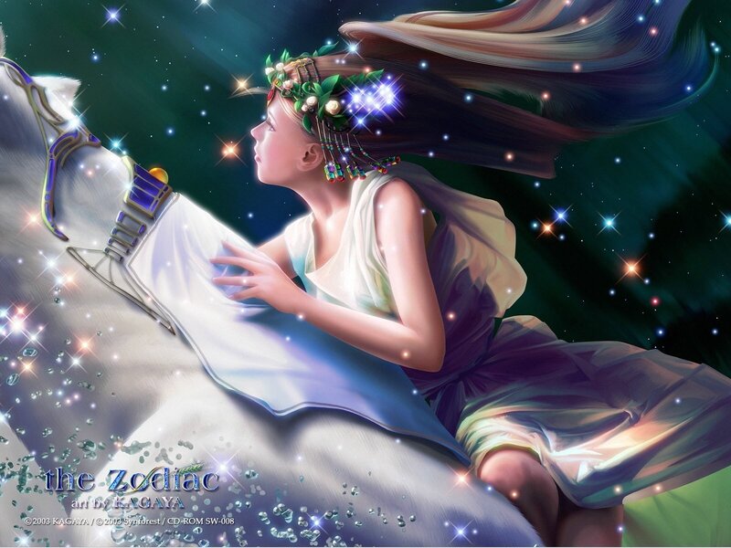 Astronomical girl on a white horse