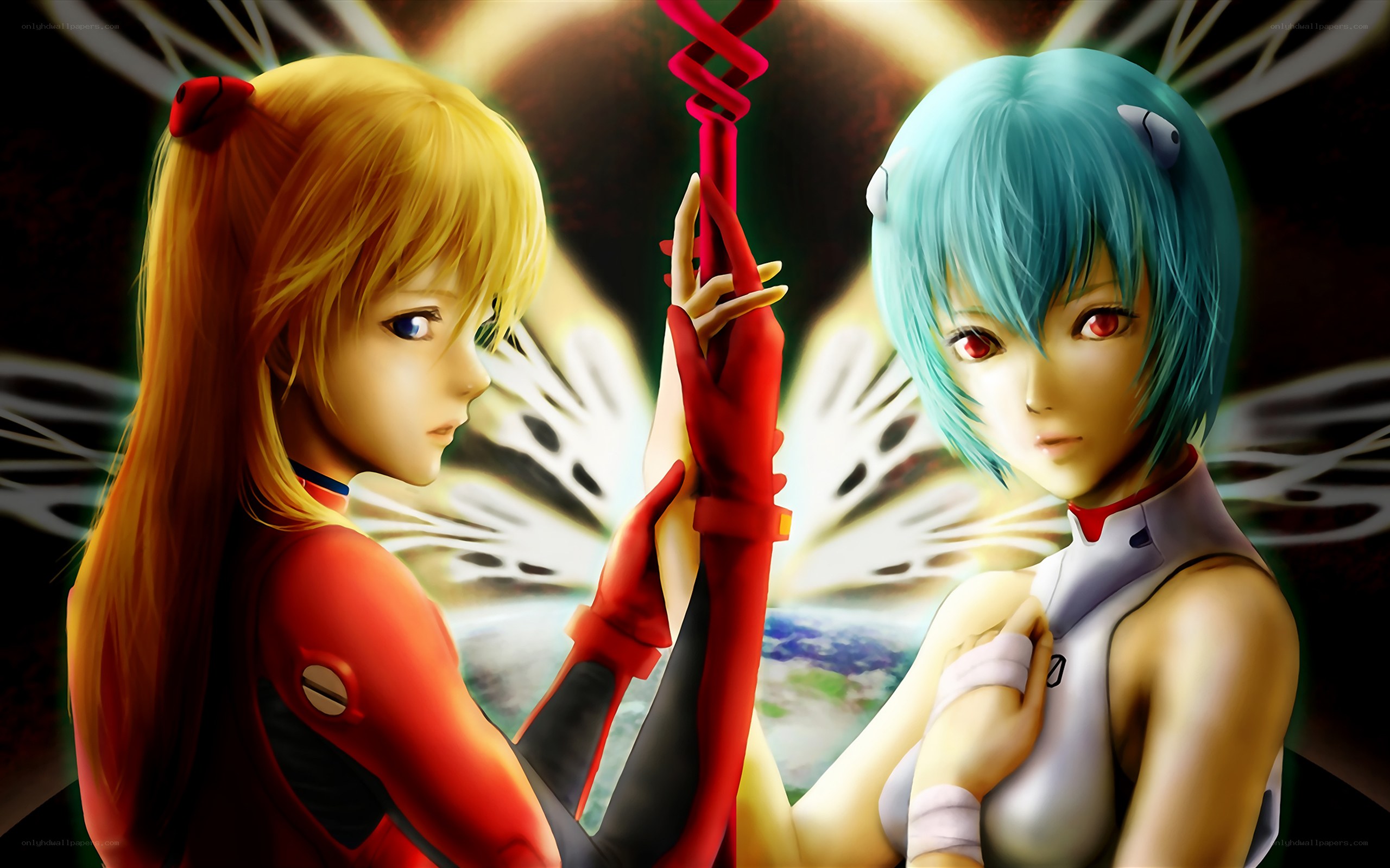 Asuka and Rei holding a weapon