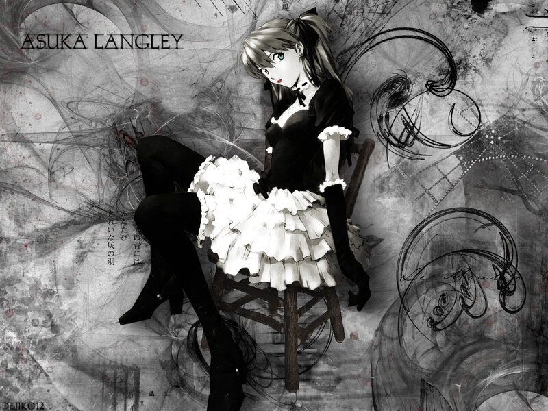 Asuka Langley in a black and white illustration
