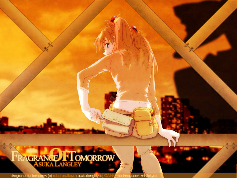 Asuka Langley on a bridge