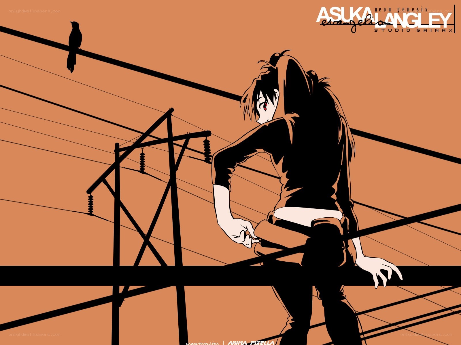 Asuka Langley on power lines
