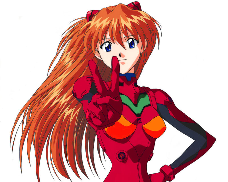 Asuka Langley Soryu making a peace sign