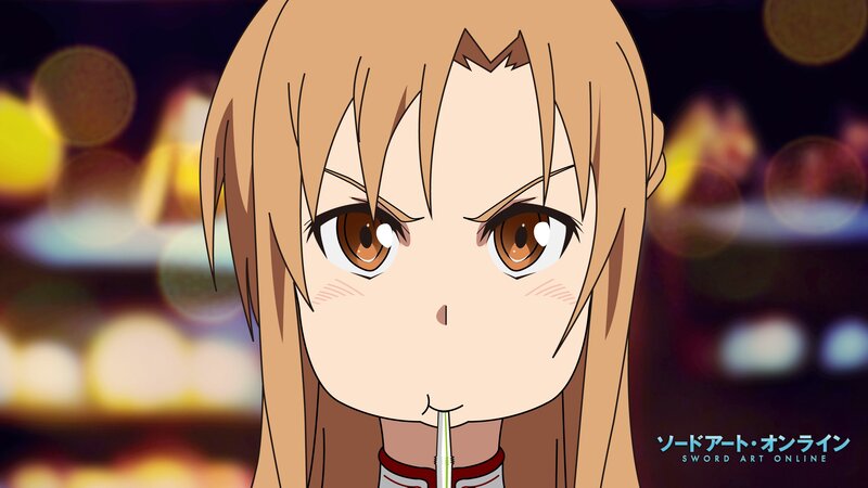 Asuna drinking a beverage