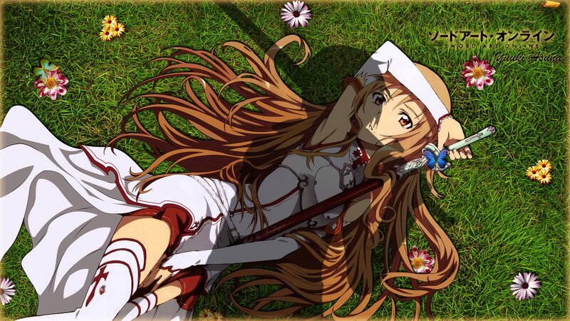 Asuna lying on grass