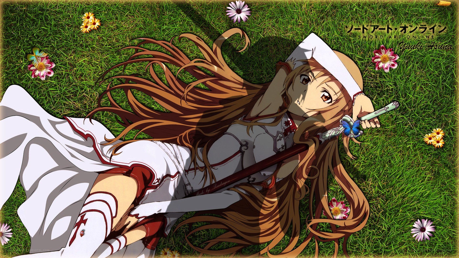 Asuna lying on grass