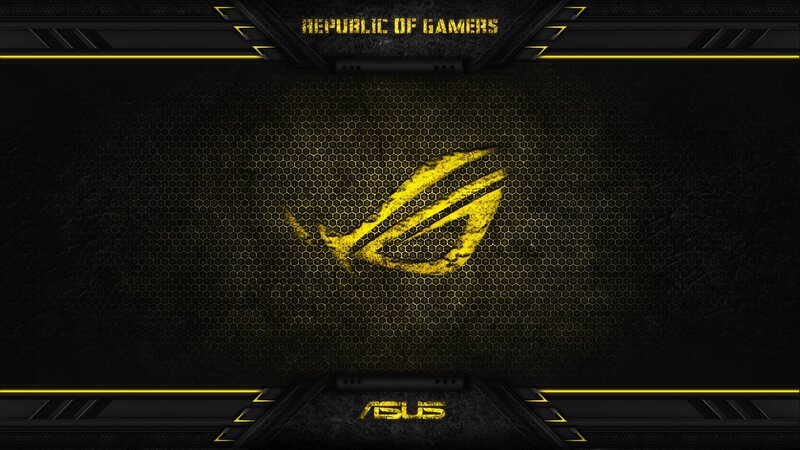 ASUS Republic of Gamers Logo — Black, Dark, Digital Art, Hexagonal Pattern, Yellow Lines