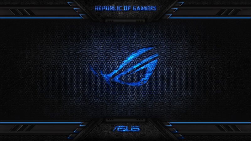 ASUS ROG Logo — Black, Dark, Digital Art, Hexagonal Pattern, Blue Lighting