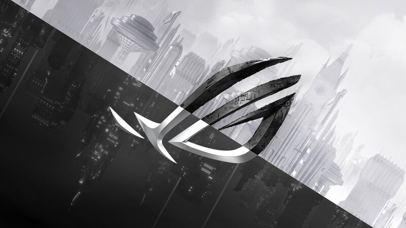 ASUS ROG Logo — Black, Dramatic, Digital Art, Futuristic City