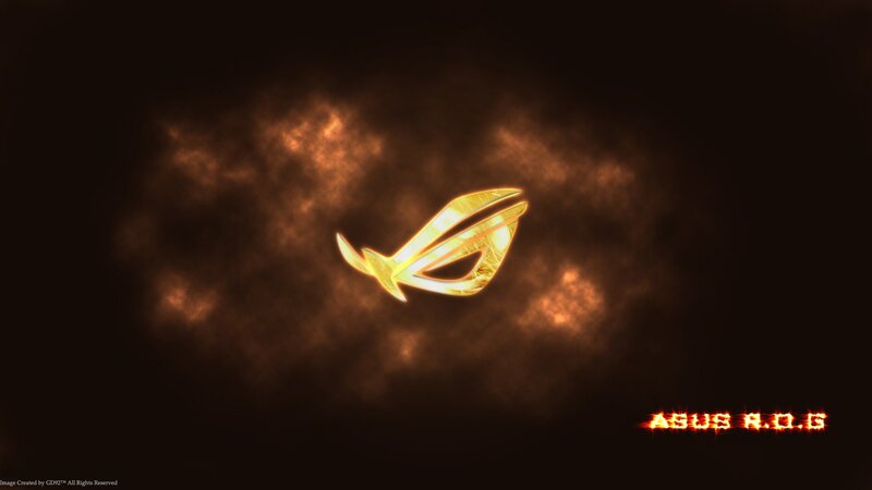 ASUS ROG logo on fiery background