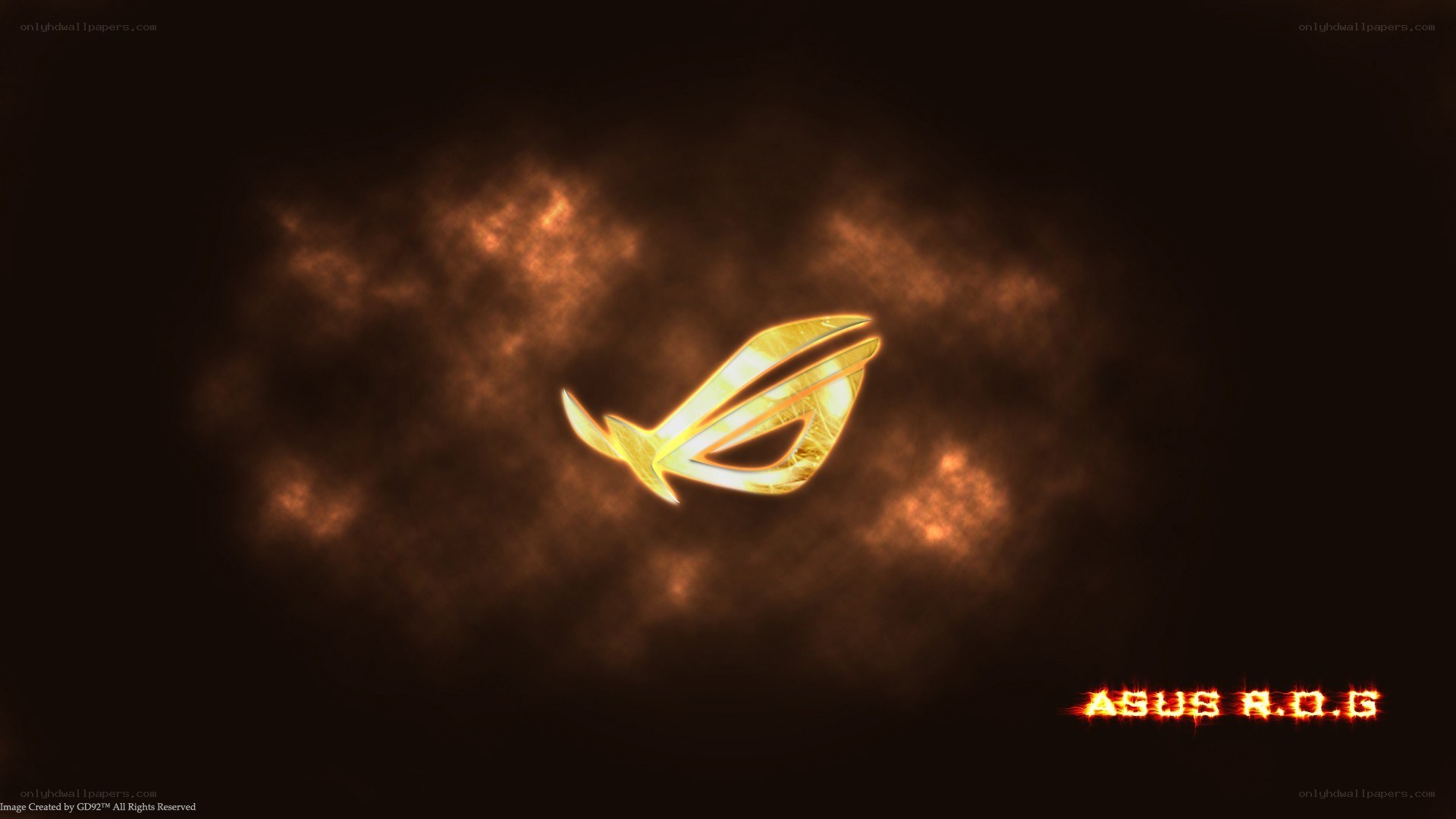 ASUS ROG logo on fiery background