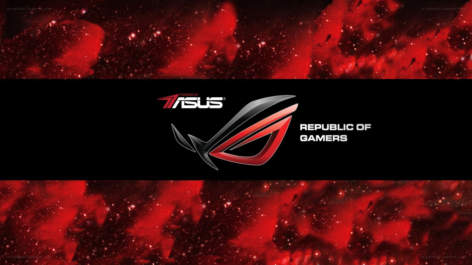 ASUS ROG logo on red nebula
