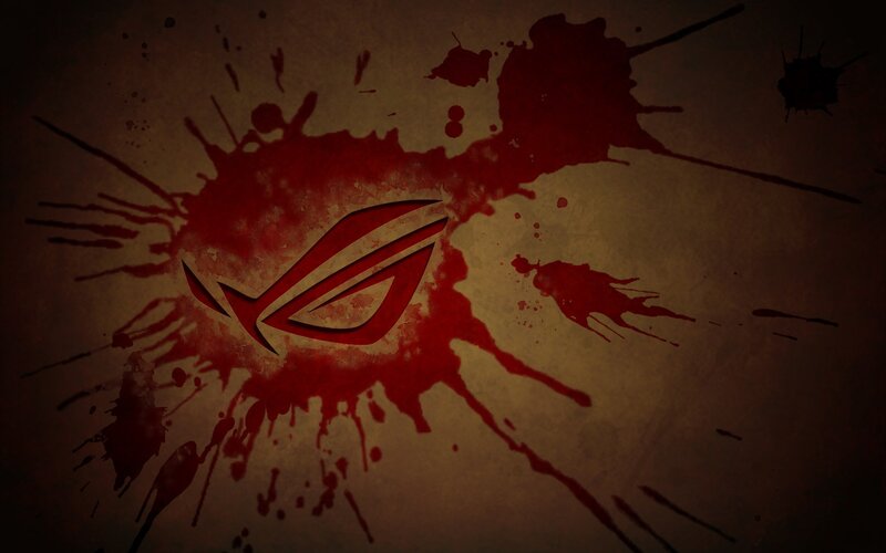 ASUS ROG logo with blood splatter