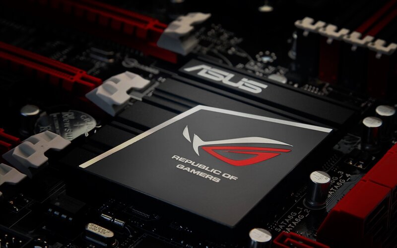 ASUS ROG Motherboard — Black, Dramatic, Photograph, Chipset, Ram Slots