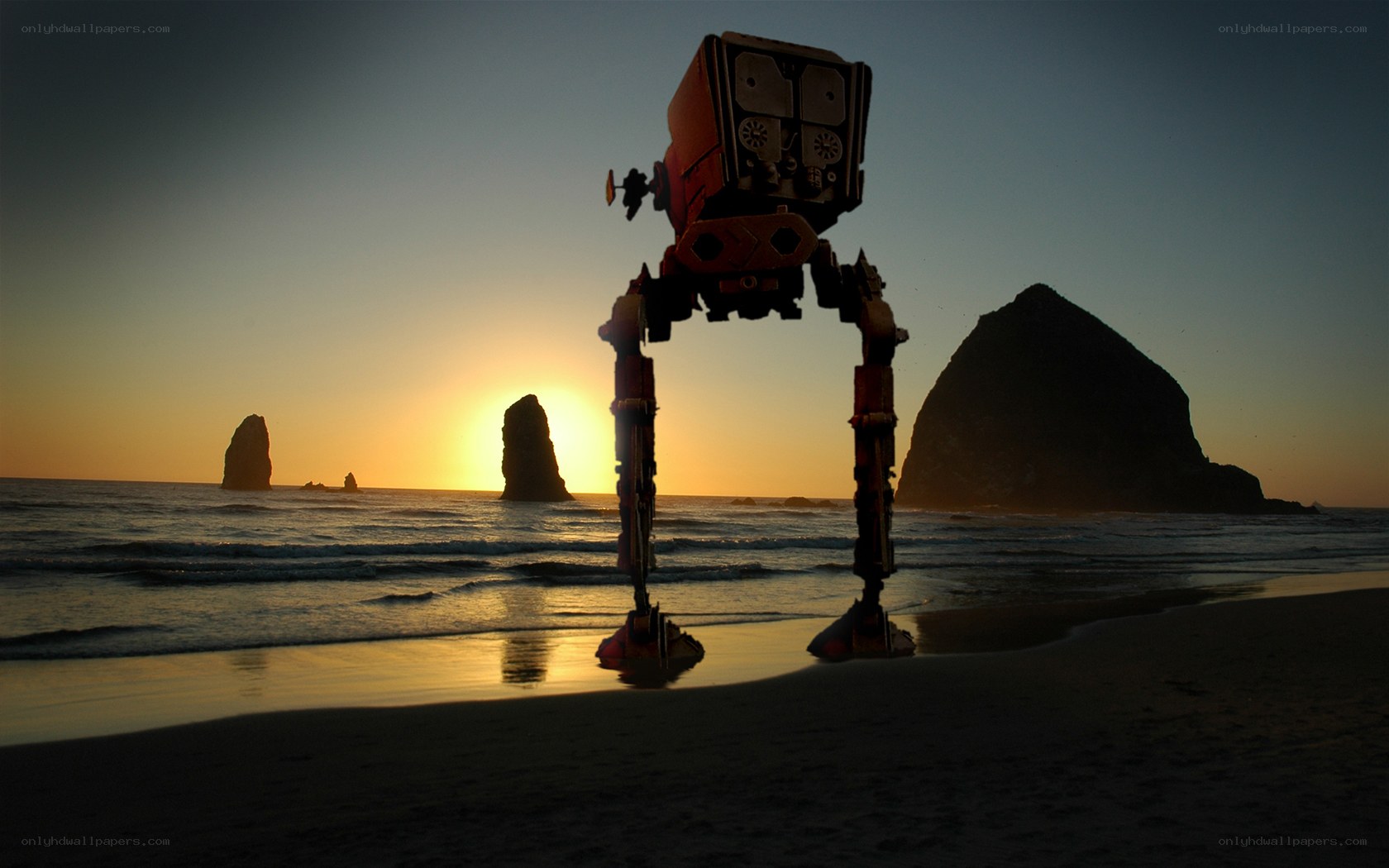 AT-AT on a beach at sunset