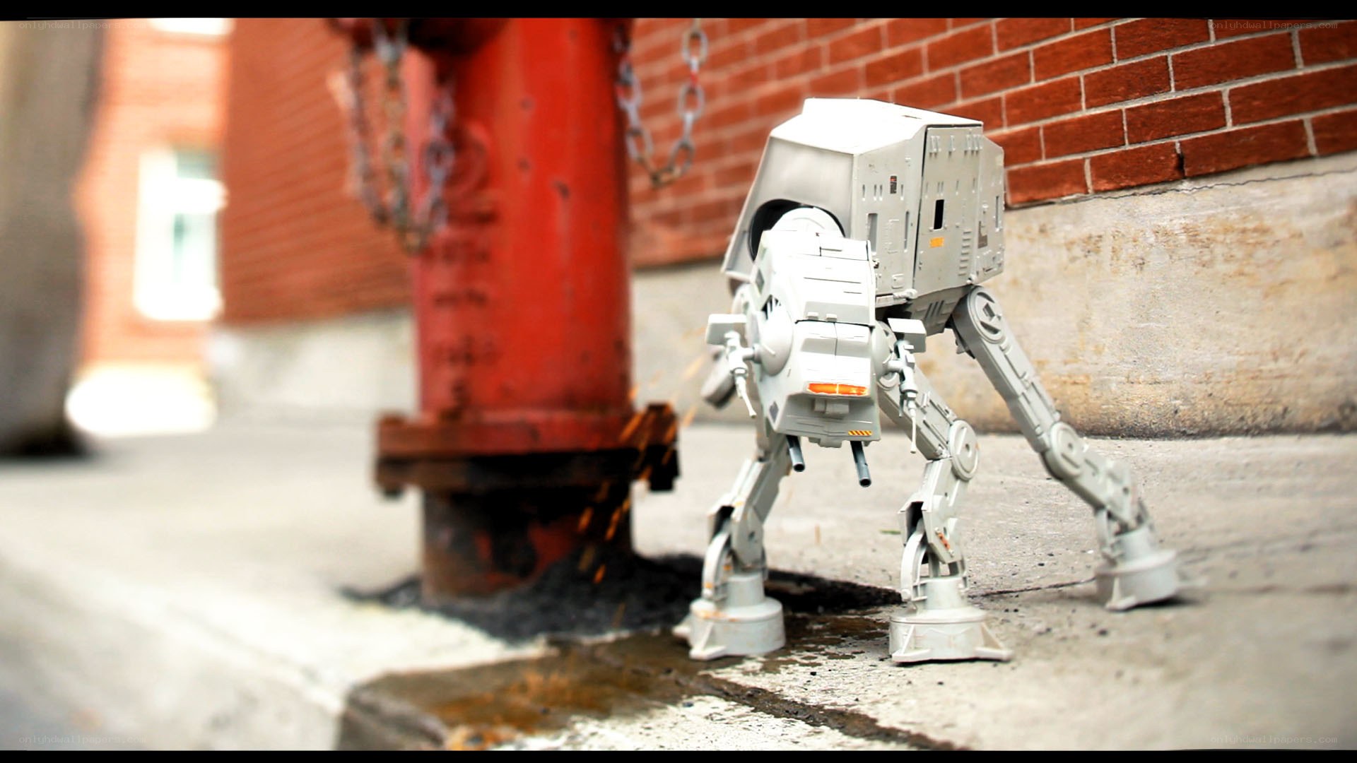 AT-AT toy on sidewalk