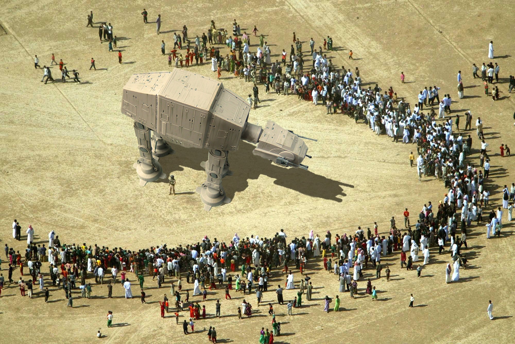 AT-AT walker in desert crowd