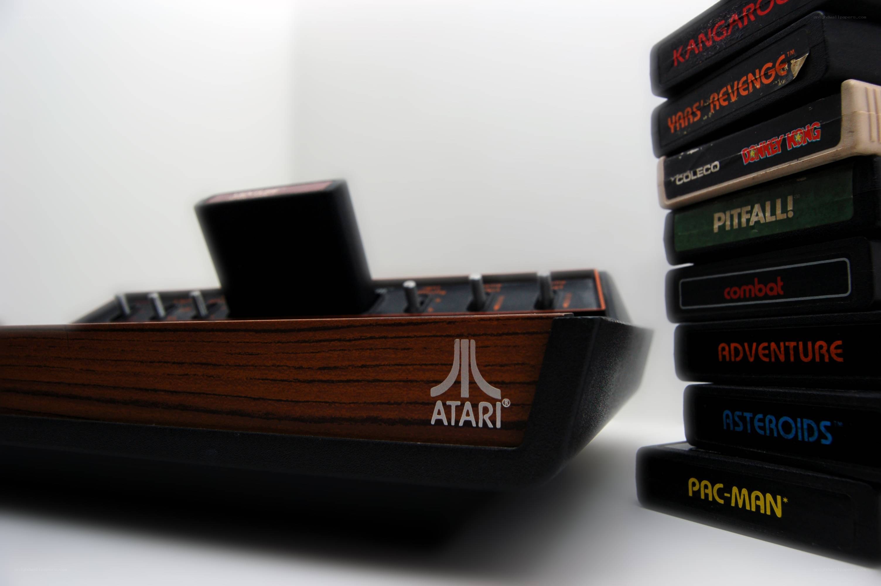 Atari console with game cartridges