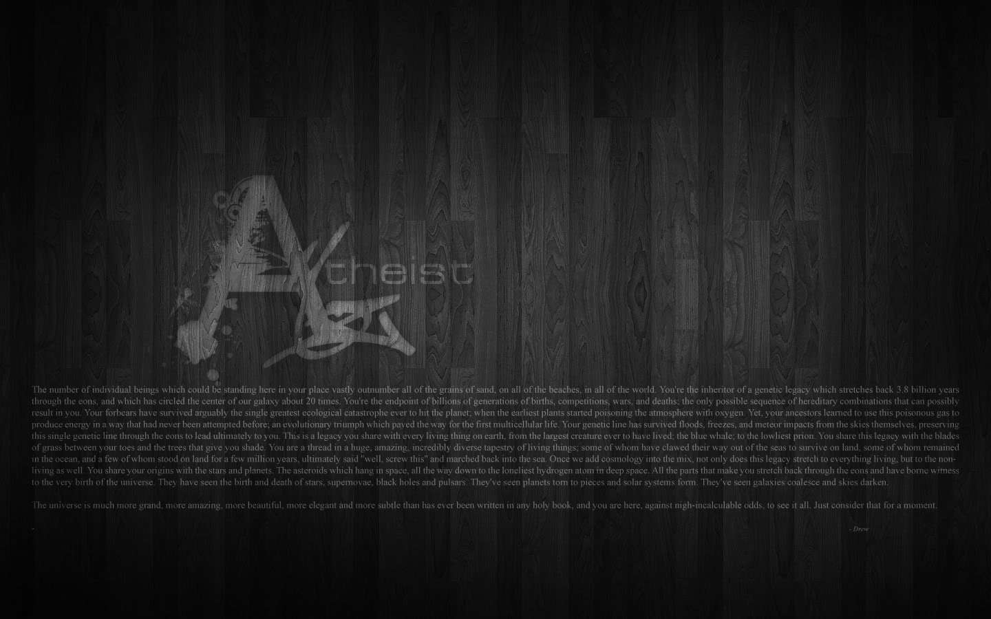 Atheist text on wood background