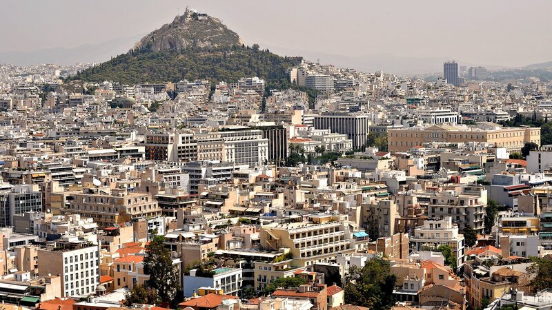 Athens Cityscape with Lycabettus Hill — Beige