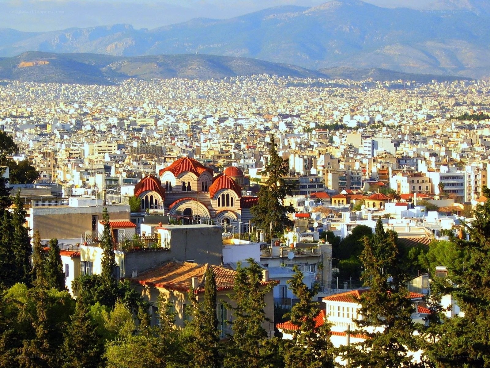 Athens cityscape with mountains