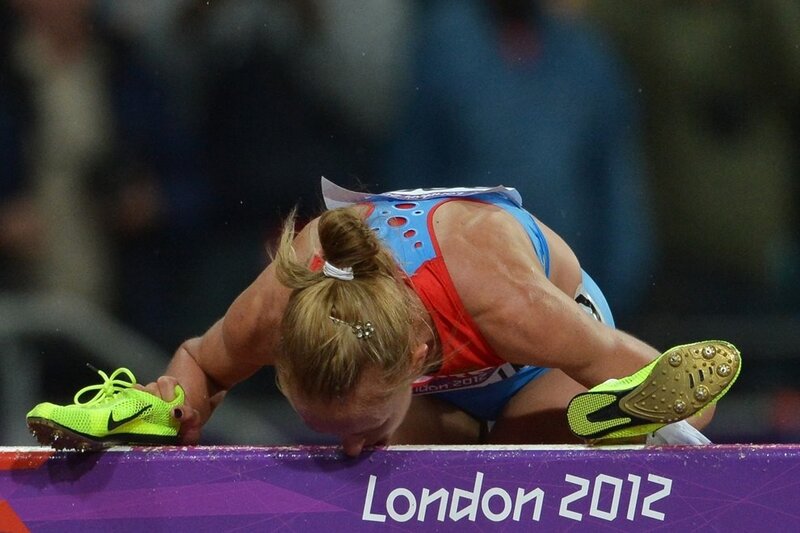 Athlete after hurdle jump