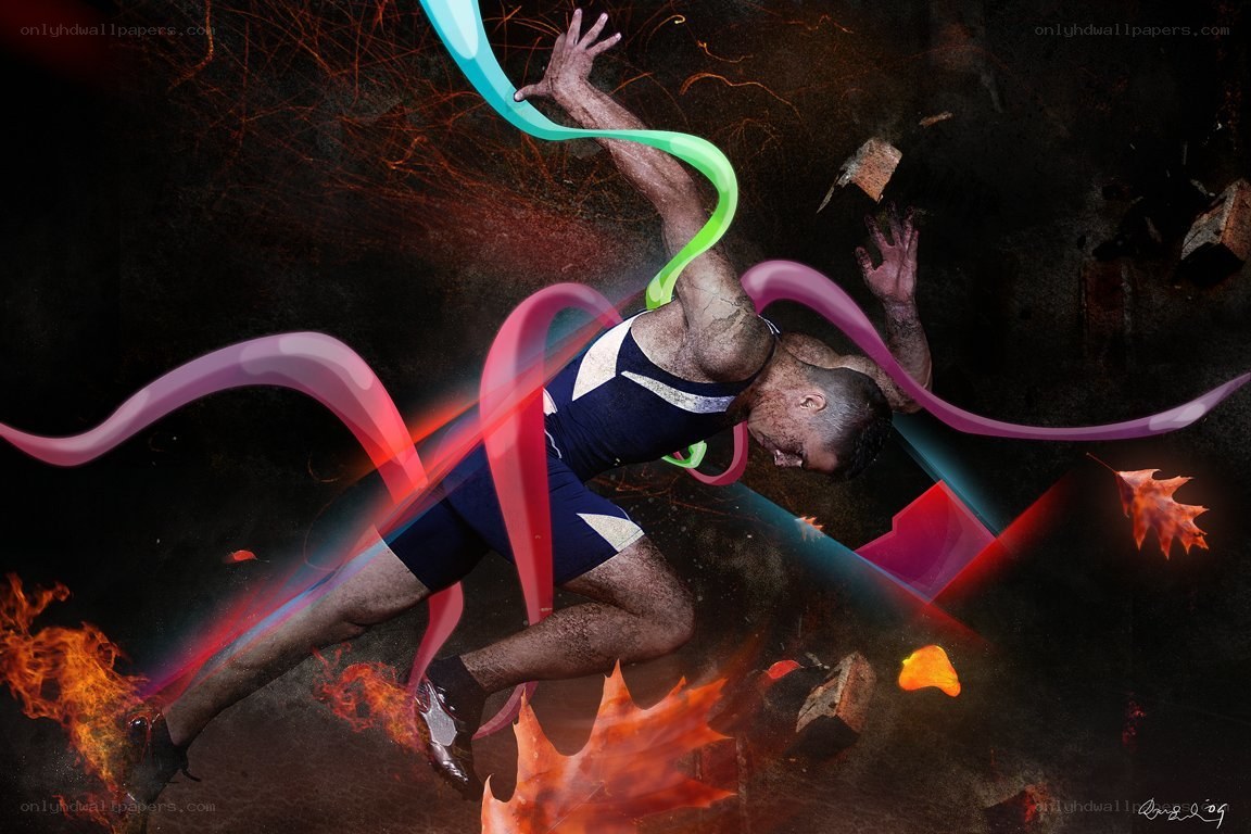 athlete in motion with energy trails