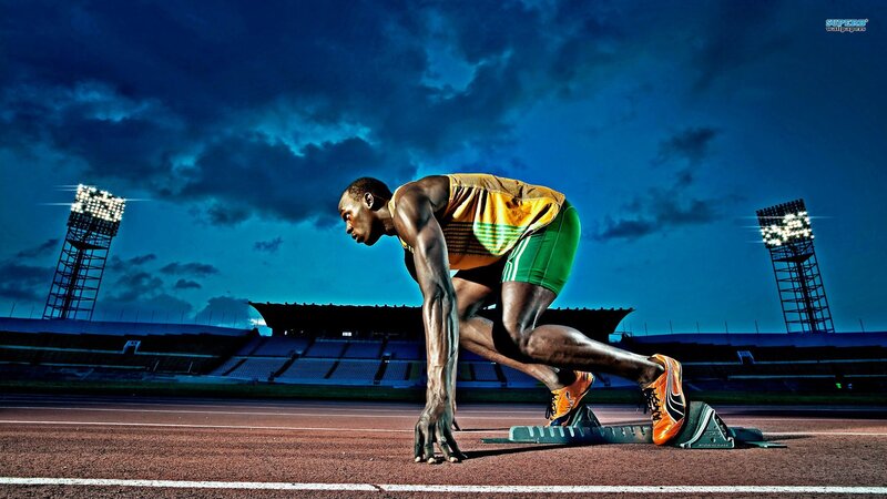 Athlete in Starting Position — Blue, Dramatic, Night