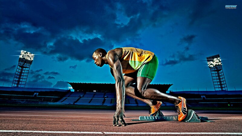 Athlete in Starting Position — Blue, Dramatic
