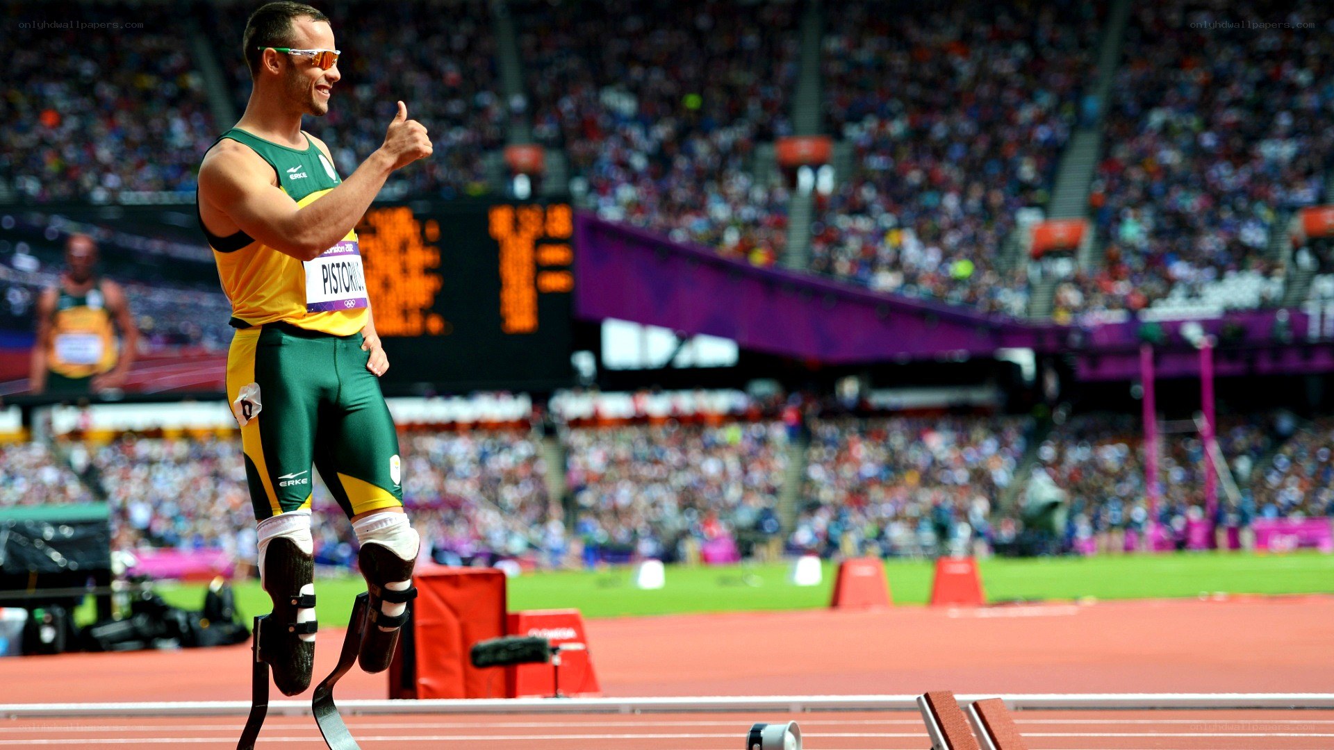 Athlete on prosthetic legs