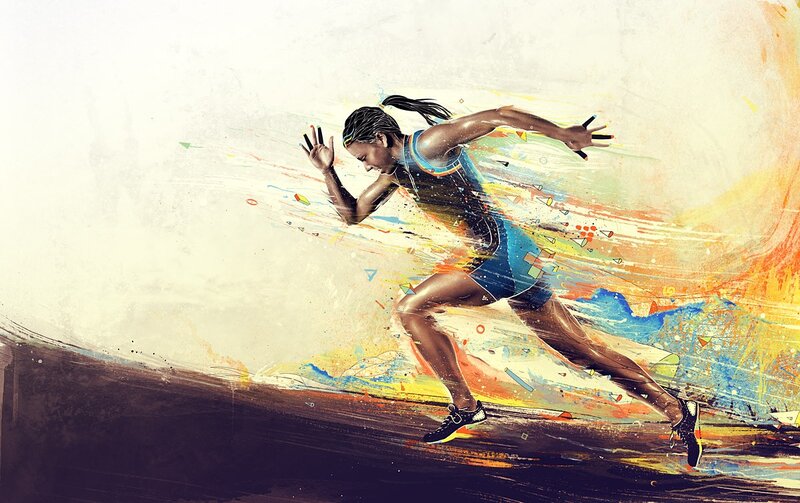 athlete running in colorful art style